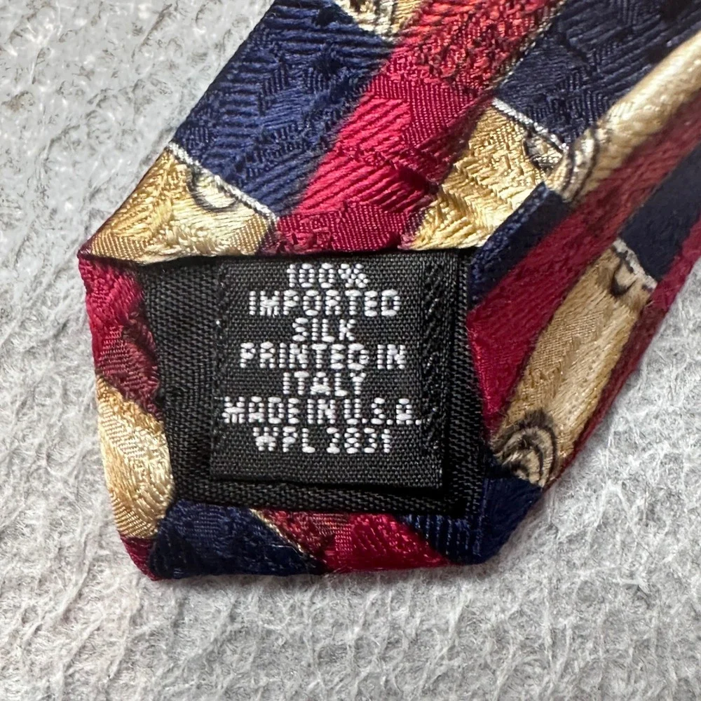 Brandini Tie Mens OS Burgundy Navy Gold Geometric Silk le collezioni Made in USA